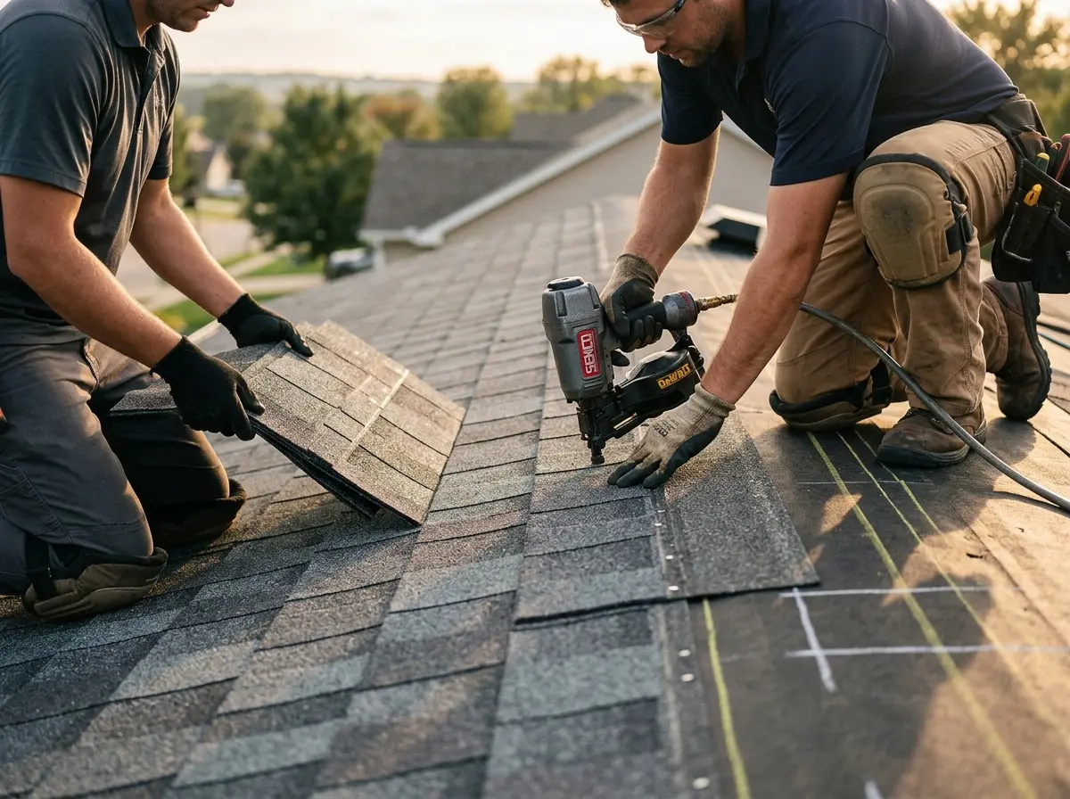 Professional roofer working on a residential roof in Fishkill